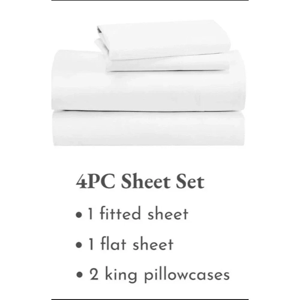 California Design Den King Sheet Set Extra Long 800TC Bright White Staple Cotton